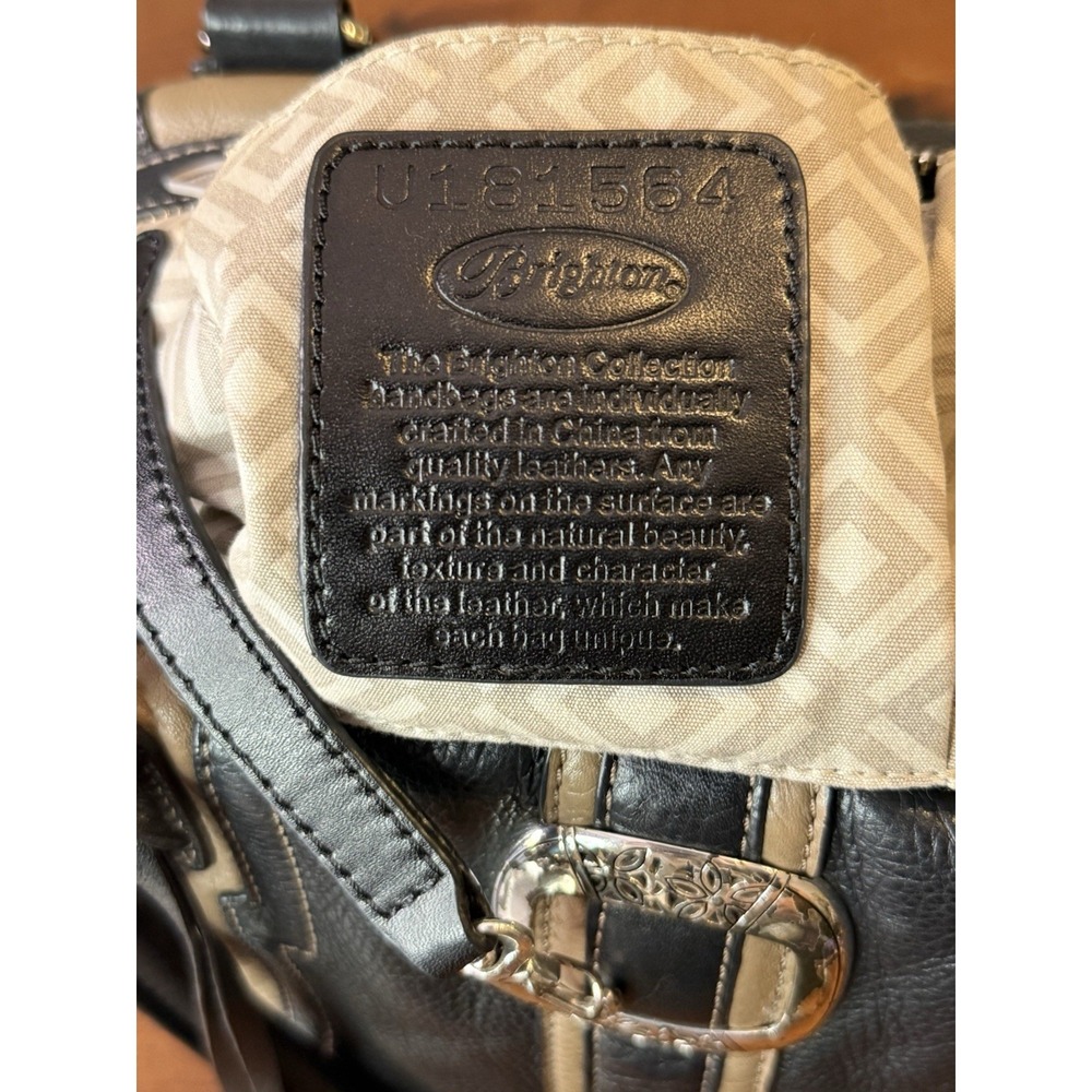 Vintage Y2K Brighton Stripped Patchwork Leather Bowler Shoulder Bag - Picture 9 of 9